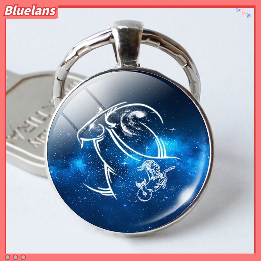 Gantungan Kunci Bentuk Bulat Motif 12 Zodiak Bahan Kaca