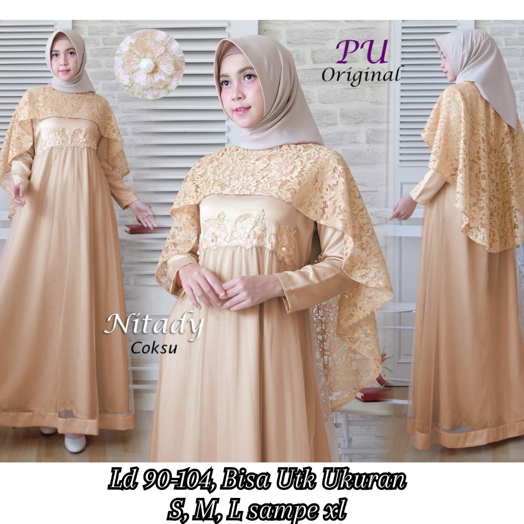 LD 110-120 Gamis Brokat NITADY Baju Pesta Brukat M L XL BRUKAT Mewah