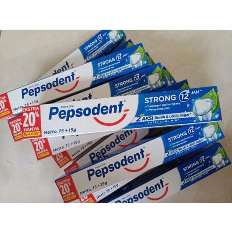 (COD) PEPSODENT STRONG 75+15g EXSTRA 20% Paket 12pcs / Pepsodent Strong 1 Pack 12pcs