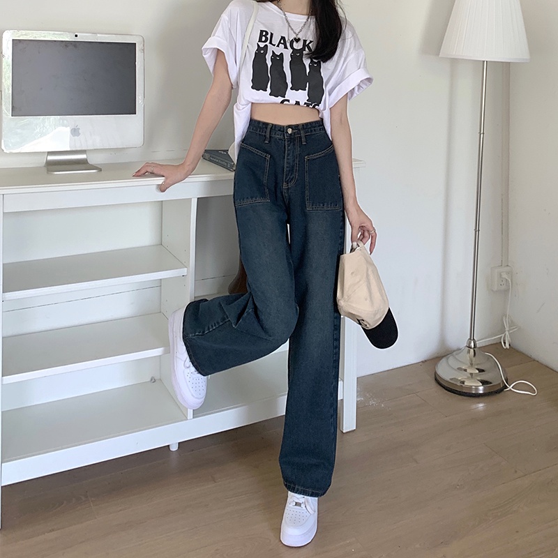 Tterbaru High Waist Premium Loose Bergaya Kasual Celana Jeans Panjang Wanita