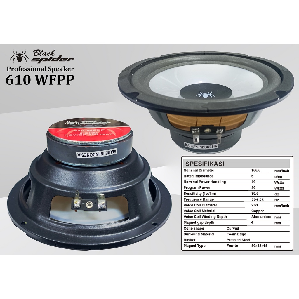 BS 610 WFPP Komponen Speaker Merek Black Spider - 6 Inch