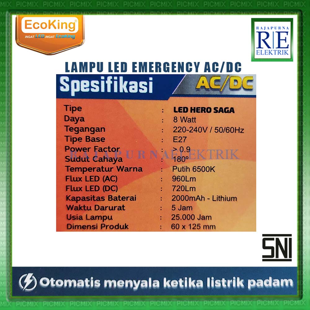 LAMPU LED EMERGENCY MAGIC ECOKING HERO SAGA 8W AC DC ORIGINAL