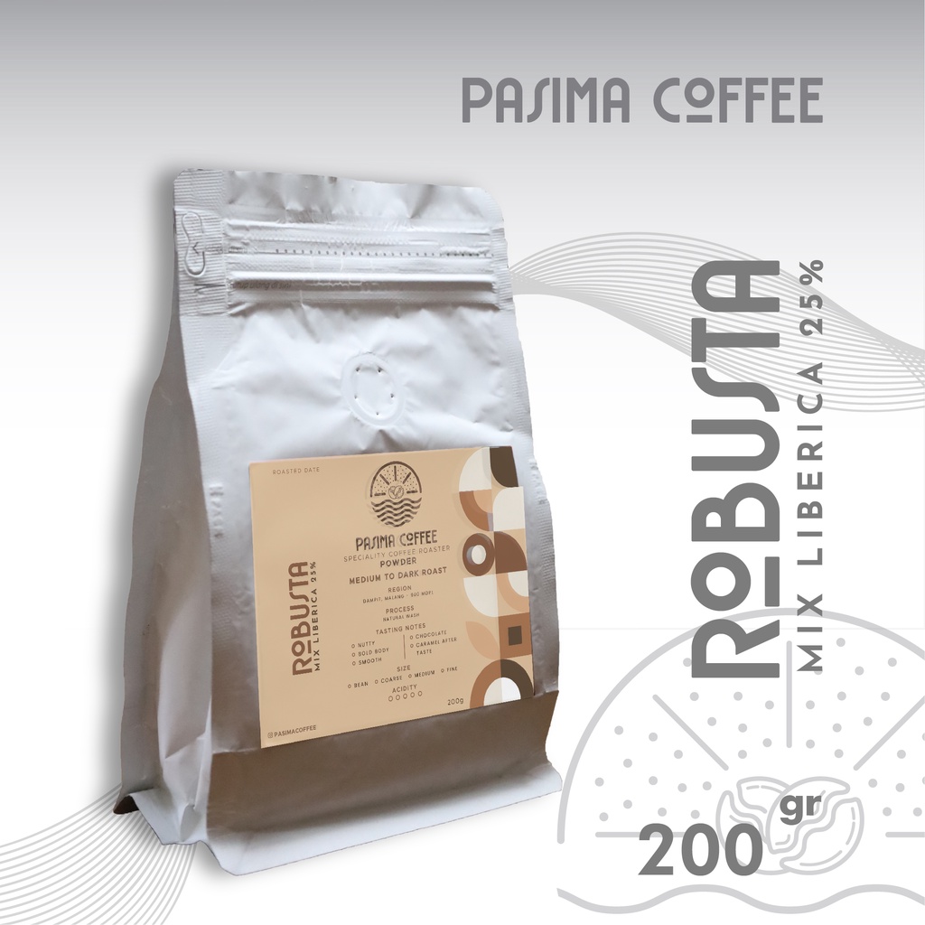 

Pasima Coffee Robusta Mix Liberika Dampit 200 gr / Kopi bubuk / Kopi robusta