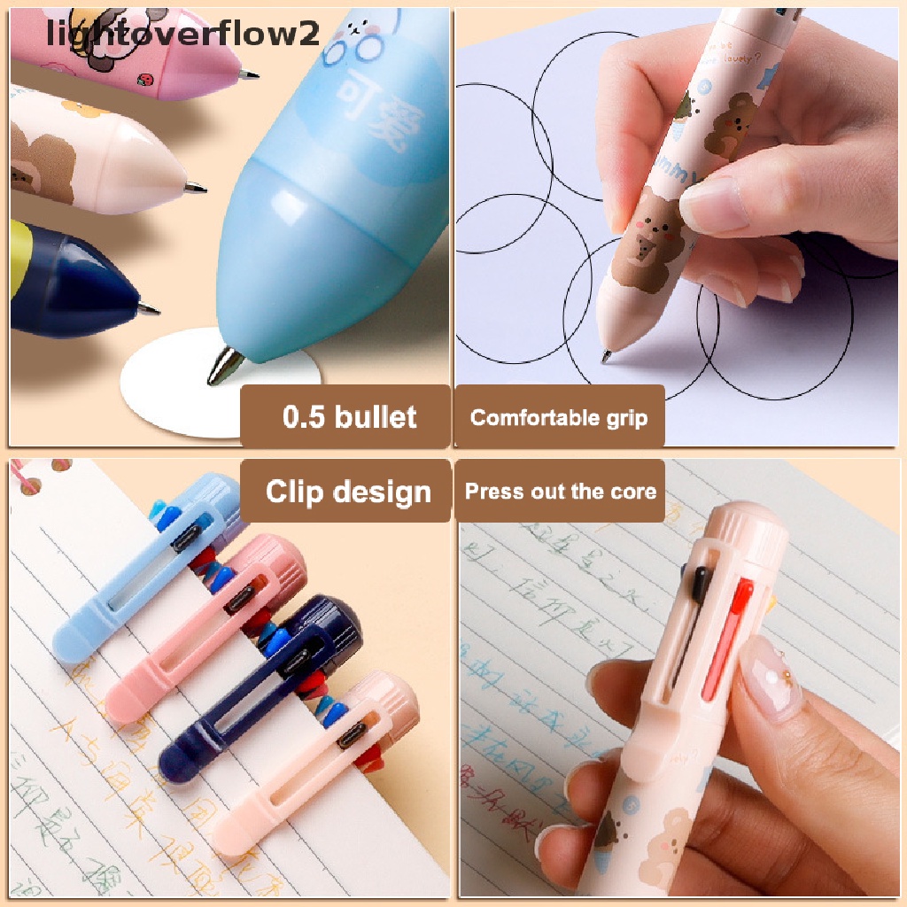 (lightoverflow2) Pulpen 10 / 8 Warna Bisa Ditarik Untuk Sekolah / Kantor