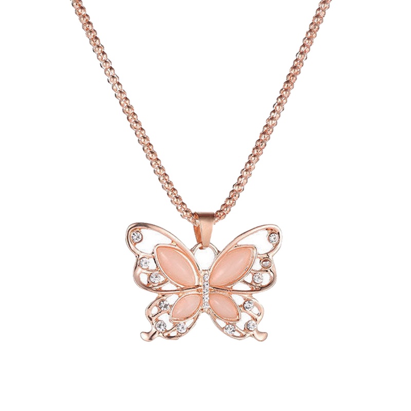 Fancyqube Fancycube Kalung Liontin Kupu-Kupu Opal Warna Rose Gold Untuk Wanita