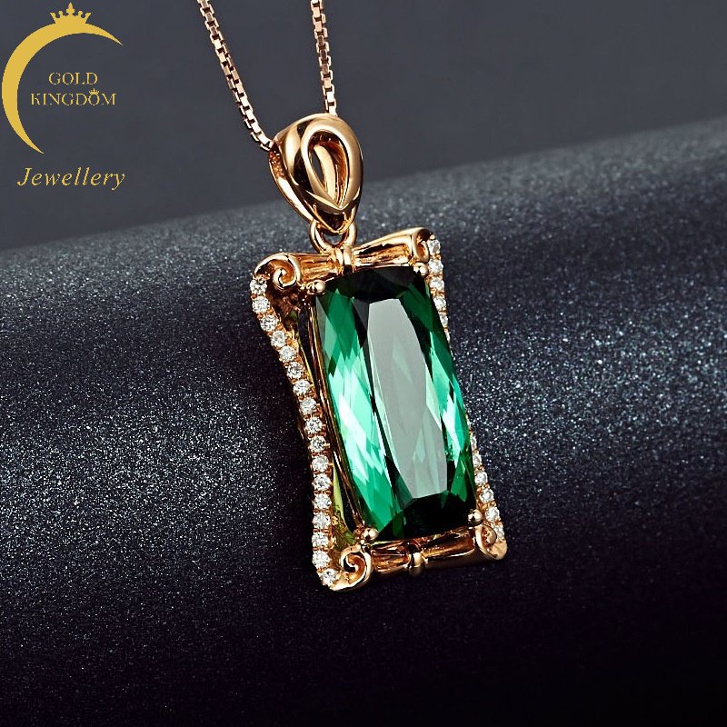 Goldkingdom Perhiasan Fashion Emas Asli Kadar 375 Bangkok Aksesoris Ready Stock 5karat Brasil Hijau Turmalin Liontin Perempuan Emas 18 karat Bertatahkan Zirkon Warna Liontin