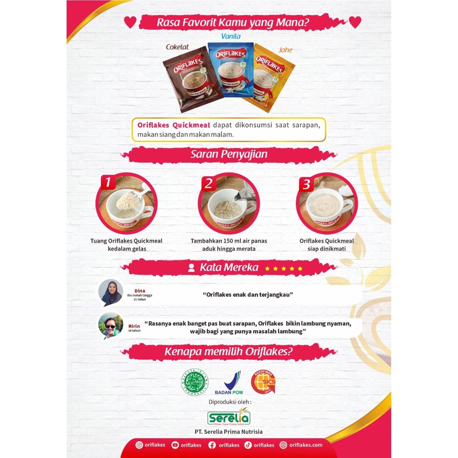 SEREAL SACHET ORIFLAKES  QUICKMEAL SEREAL SARAPAN ASAM LAMBUNG MAAG UMBI GARUT SEREAL ARARUT