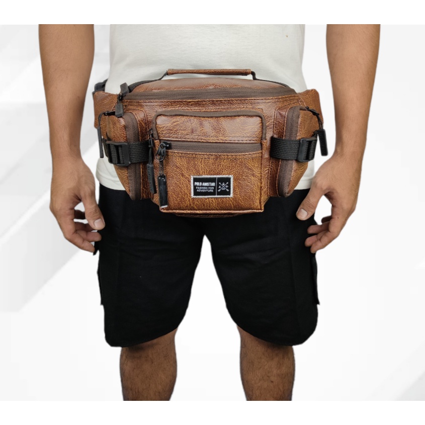 Tas Selempang Kulit WATERFROOF Original Polo Amstar Bahan PU Leather Best Quality Tas Pinggang Waistbag Waterproof Tas Tactial Tas Outdoor Tas Pria Wanita