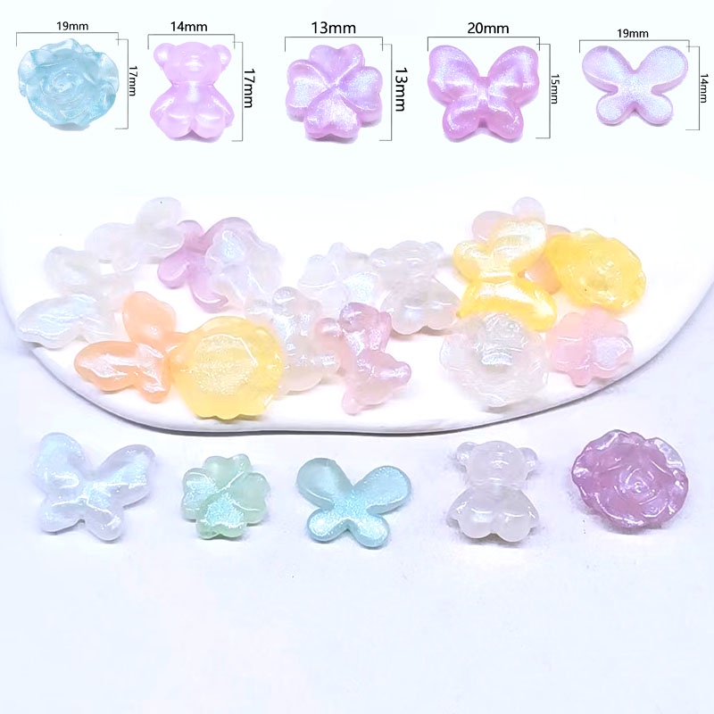 10pcs Manik-Manik Bentuk Butterfly Flower Bear Bahan Akrilik Handmade DIY Untuk Aksesoris Perhiasan