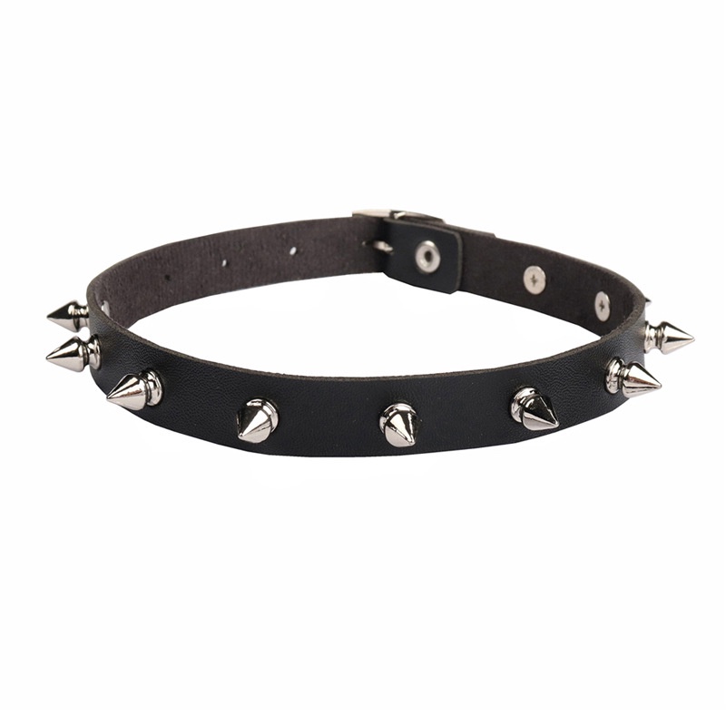 Rock Kalung Choker Bahan Kulit Pu Aksen Rivet Spike Gaya Punk Gothic Untuk Unisex