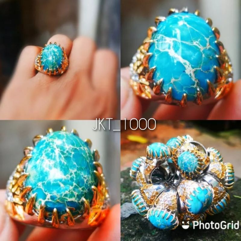 Cincin Batu Akik Ali Natural Pirus Nevada Top Colour