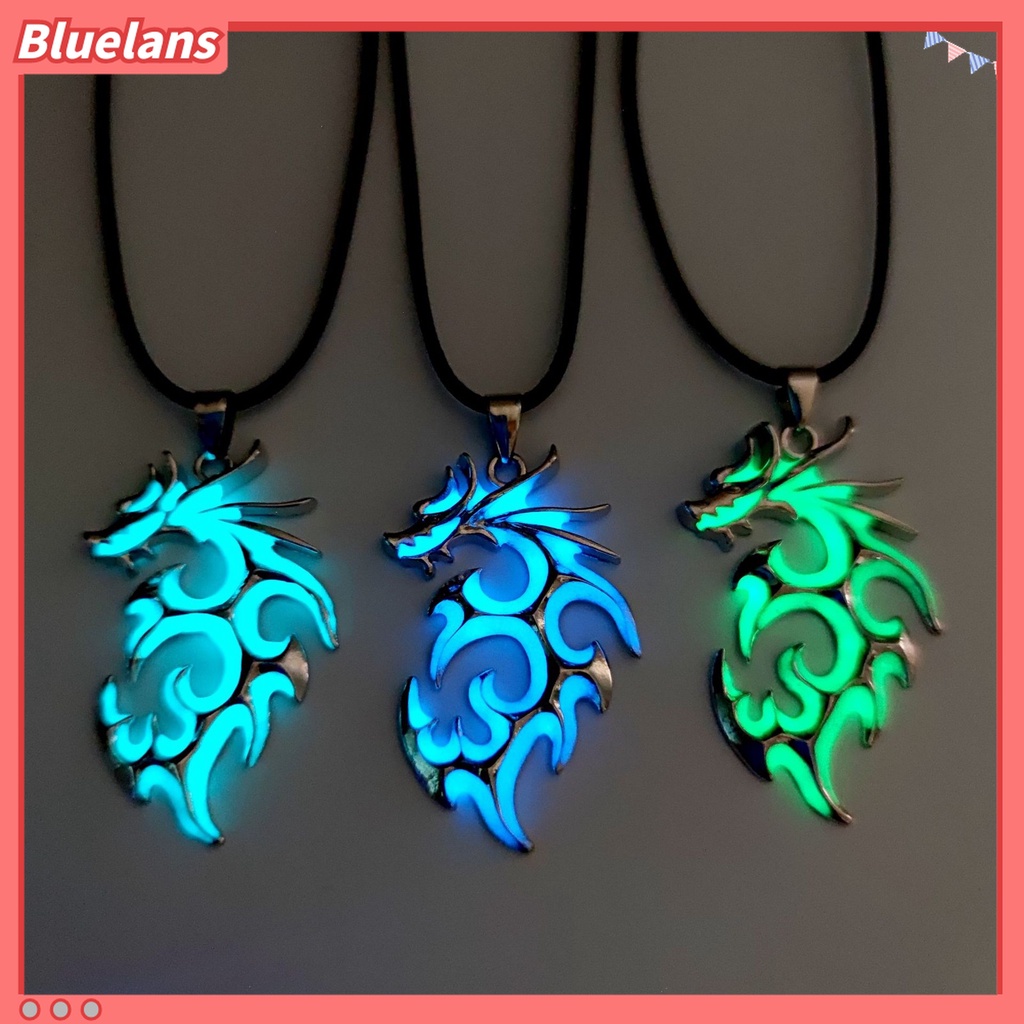 Kalung Liontin Naga Fluorescent Bahan Alloy Warna Silver Untuk Hadiah