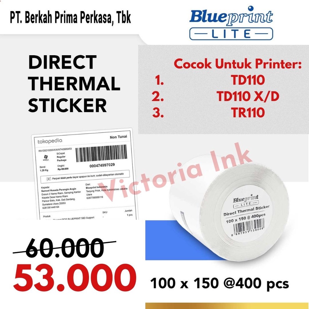 Stiker Label 100x150 Blueprint isi 400 label TD110X TD110D TD110 TR110