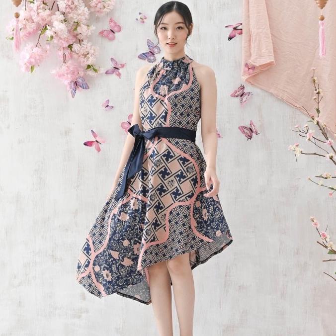 Dress Batik Wanita Modern / Dres Pesta Kondangan Couple Pink Navy Termurah