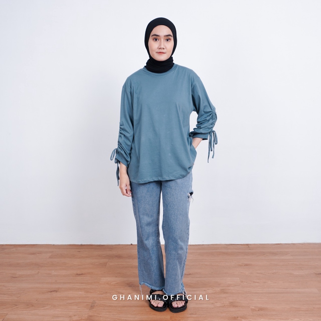 Ghanimi - Berly Blouse / Blus Katun Combed Polos tangan serut wudhu friendly / blus daily murah / blus korean style simple