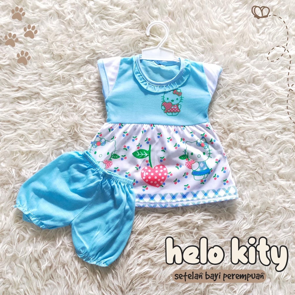 Setelan Ruffle bayi perempuan motif Hello Kitty Set baju anak cewek Setelan Anak Unisex / Set Baju Pendek / Kaos Anak Motif Karakter