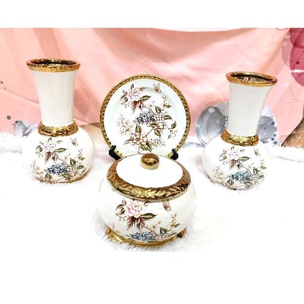 pajangan keramik hias mewah/ pajangan turki guci toples piring hias mewah set