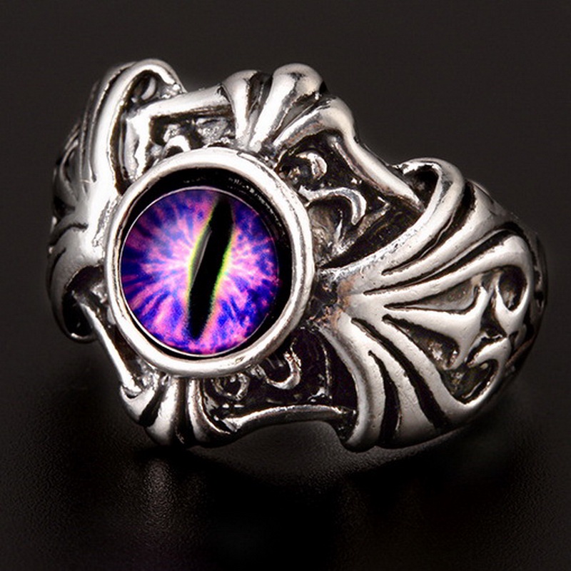 Cincin Adjustable Desain Mata Iblis Warna Silver Untuk Pria