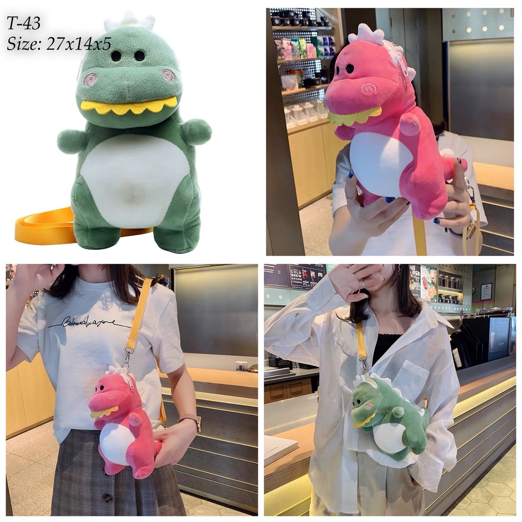 Tas Selempang Boneka Viral Tas Boneka Lucu Lembut Karakter Baby Dinosaurus T-Rex Murah SNI