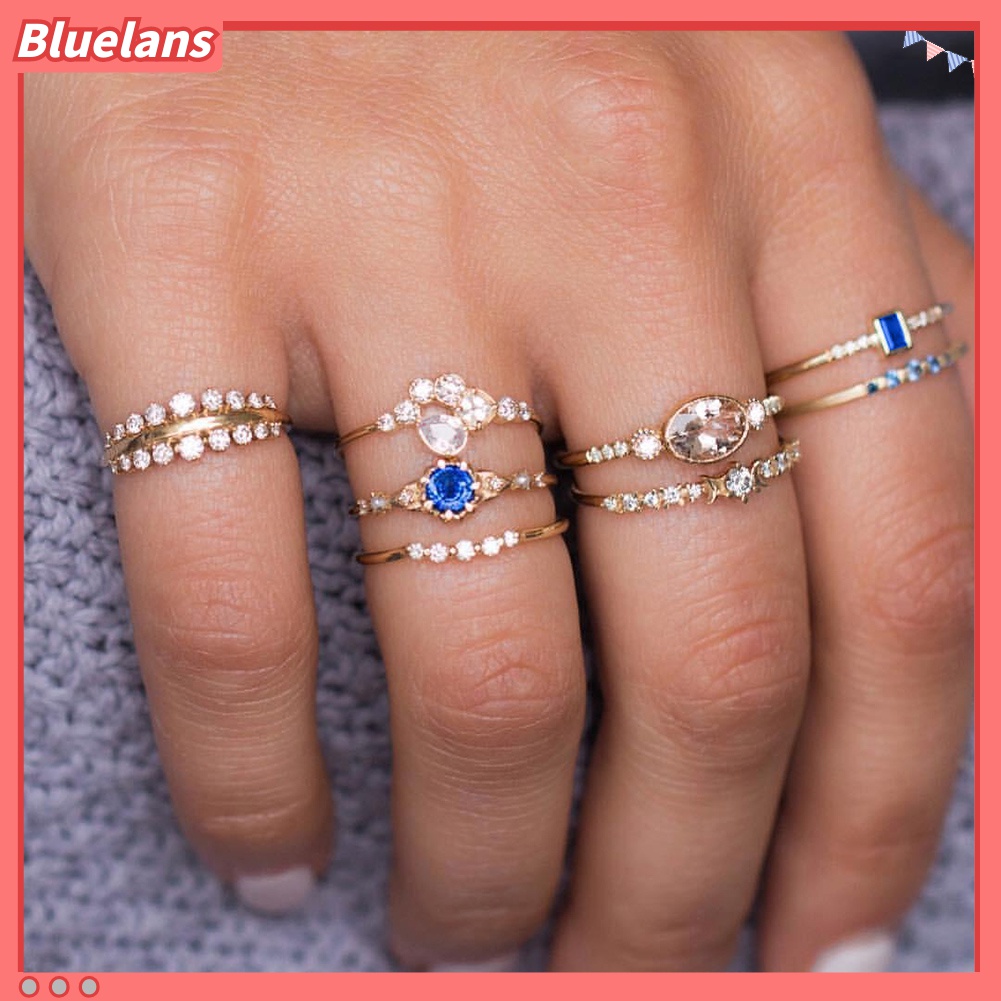 8pcs / Set Cincin Knuckle Midi Slim Hias Berlian Imitasi Untuk Wanita