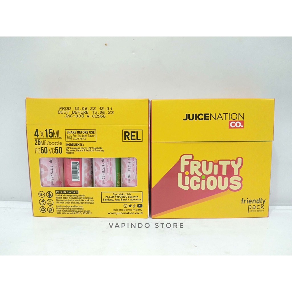 SALT FRUITYLICIOUS FRIENDLY PACK 15ML X 4PCS 25MG BY JUICENATION