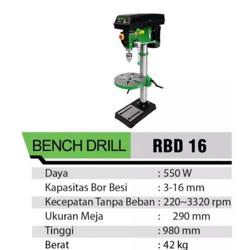 Mesin Bor Duduk Tekiro Ryu 16 Mm Bench Drill Besar 16Mm