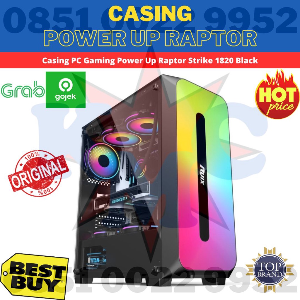 Casing PC Gaming Power Up Raptor Strike 1820 Black