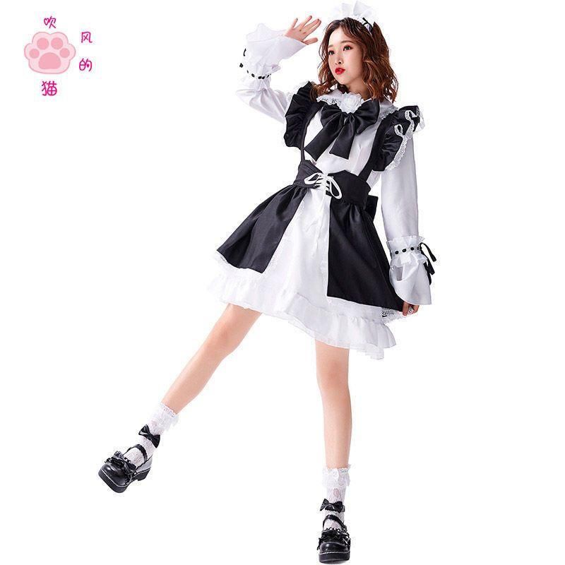 [MikanHiro Store] Hair cat daily cute maid dress Japanese women's big boss maid dress lolita full maid outfit