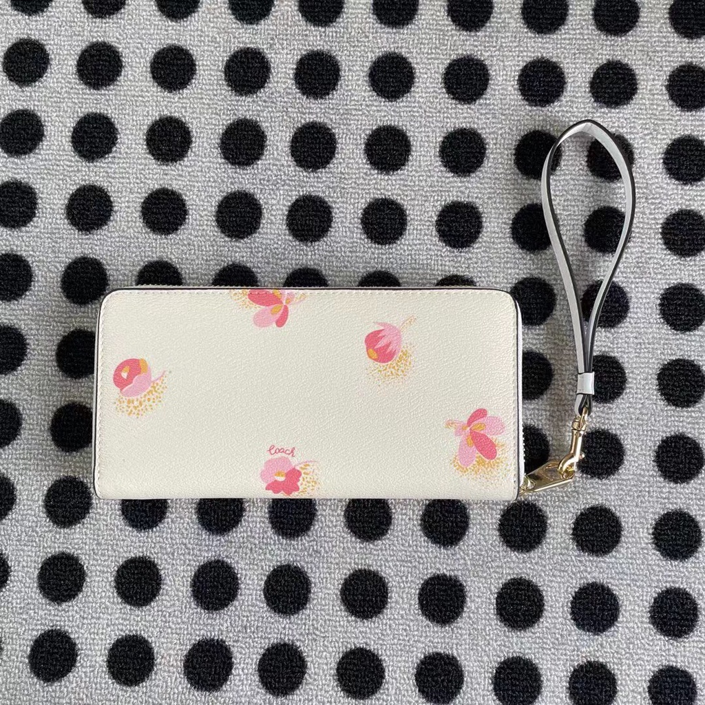 (shopee live)6046 COACH new white small flower long wallet  CKQB