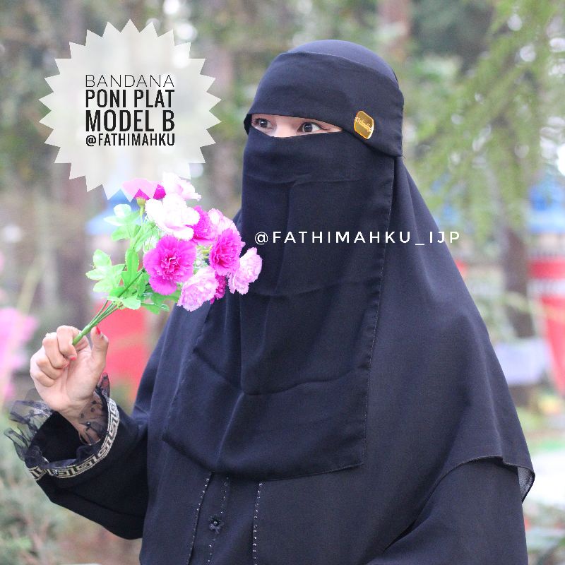 Bandana Poni Plat Fathimahku model B couple Anak/Niqob sifon Termurah