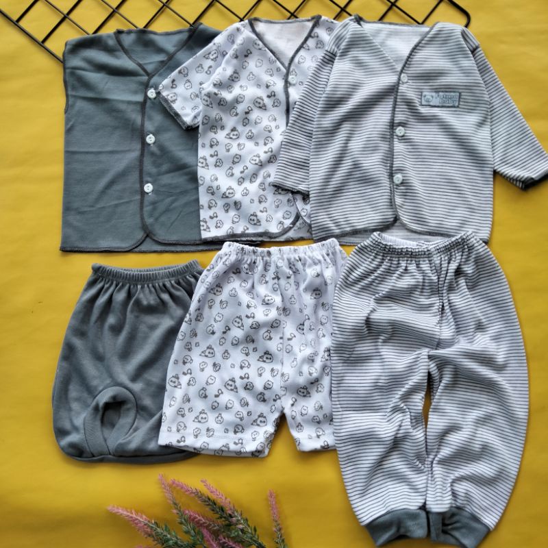 (seri abu) 9 pcs baju bayi sarung tangan kaki kupluk kado bayi perlengkapan baju bayi newborn 0-3 bulan