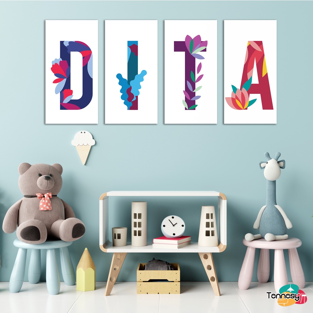 TENNESY HIASAN DINDING KUSTOM NAMA ALFABET HURUF FONT INISIAL TEXT REQUEST FLOWER BUNGA ANAK WALL DECOR PAJANGAN KAYU DEKORASI DINDING KAMAR TIDUR ANAK RUMAH