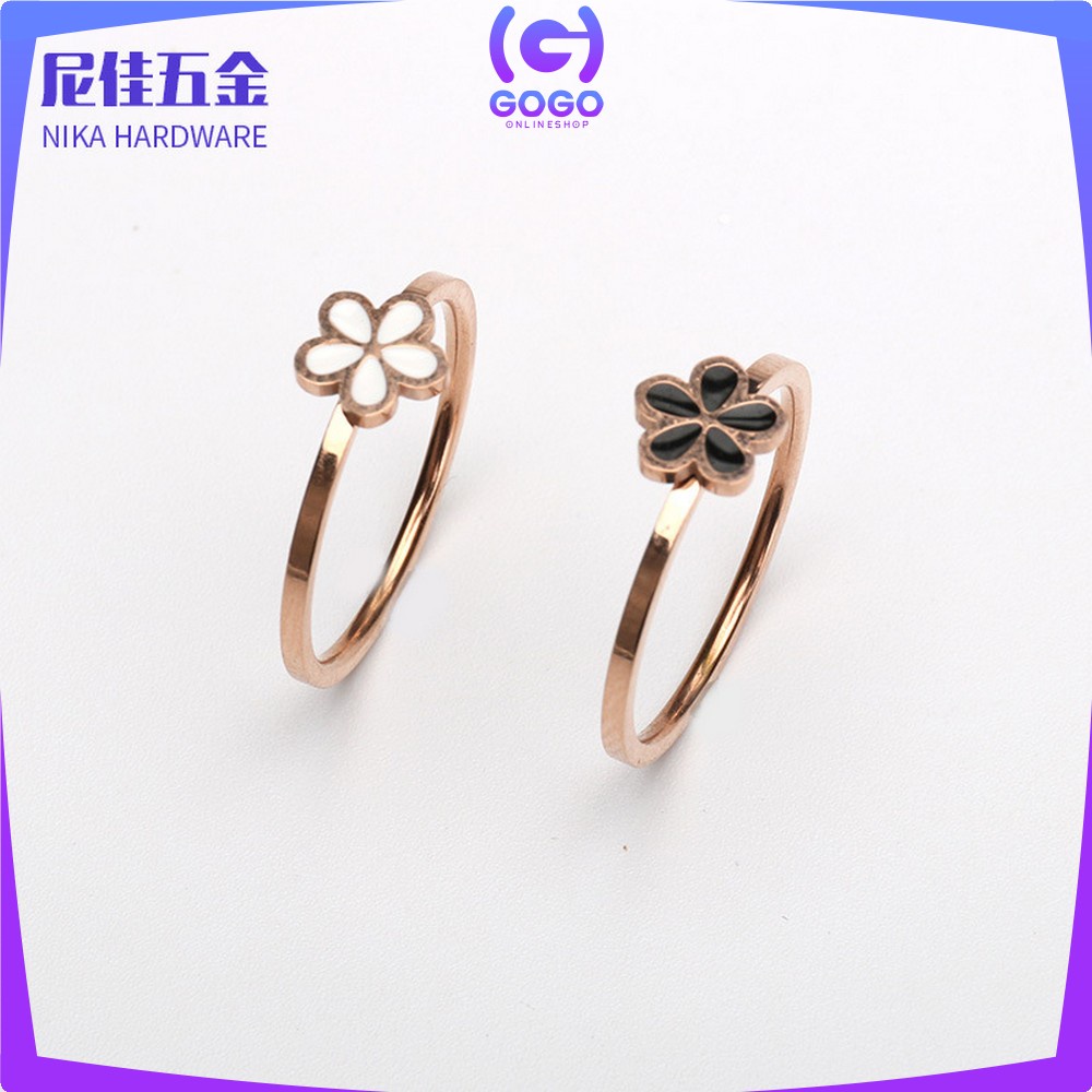 GOGO-K131 Cincin Wanita Bahan Titanium Steel Motif Bunga / Cincin Dewasa Motif Simple Anti Karat / Cincin Fashion Wanita Ala Korea