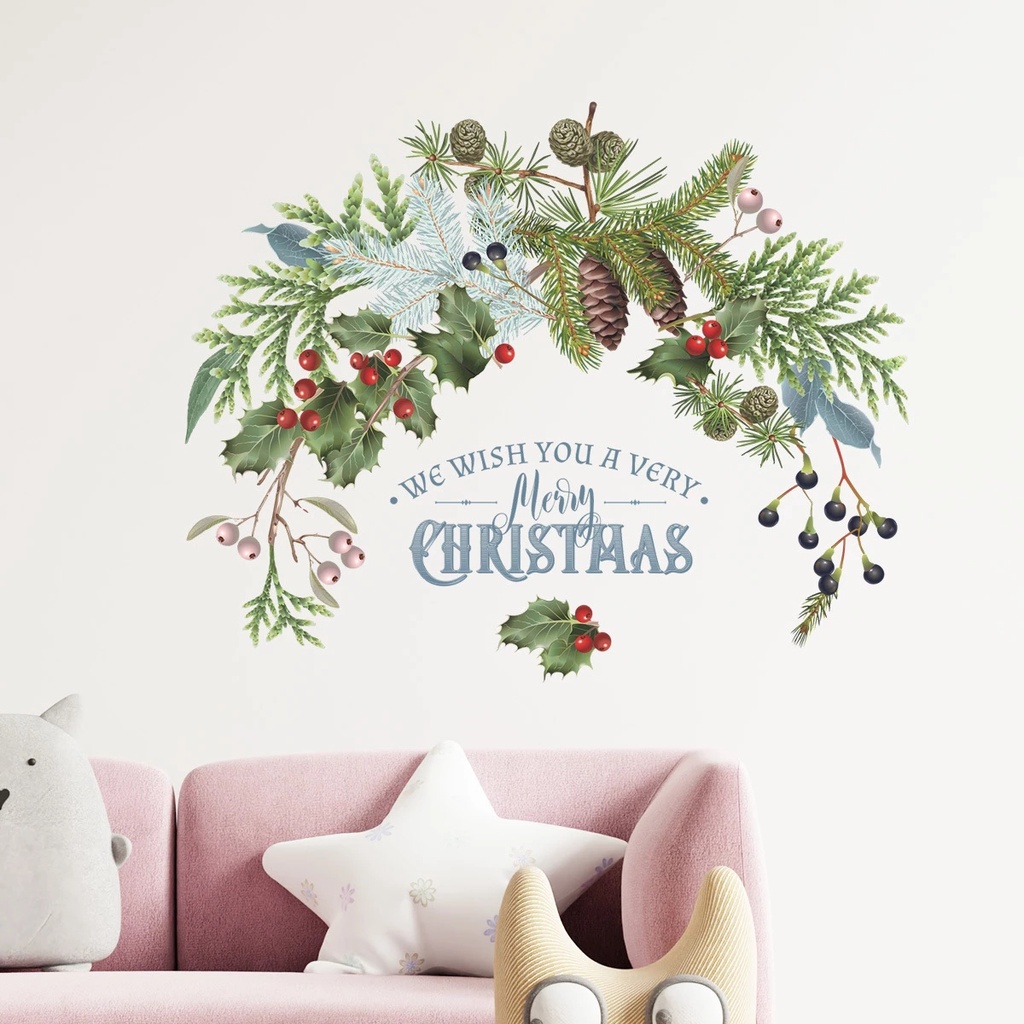 Diy Dekorasi Pesta Natal Props Simple Style Christmas Sticker  Stiker Biji Pinus Merry Christmas Liontin Natal Dua Sisi