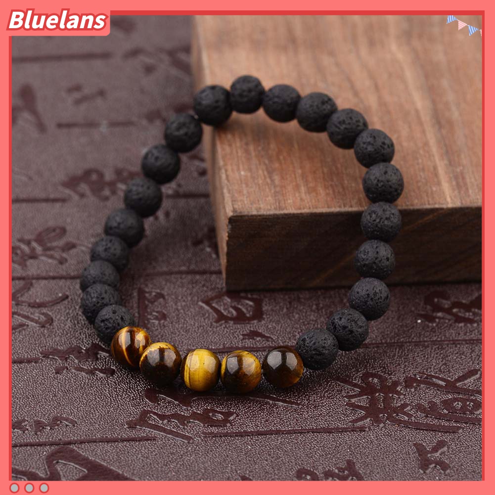 Gelang Manik-Manik Batu Alam Tiger Eye Elastis Untuk Unisex