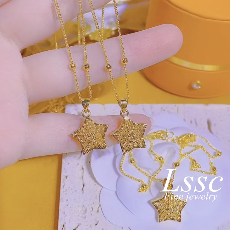 Kalung Titanium Wanita Anti Karat Asli Bintang Cantik Emas 18K Perhiasan Aksesoris Fashion Korea