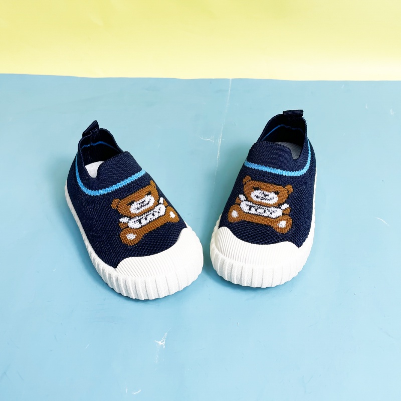 Sepatu anak-anak kecil 1-3 tahun kualitas baik anak-anak slip-on sepatu datar ringan lucu kartun hewan beruang sepatu