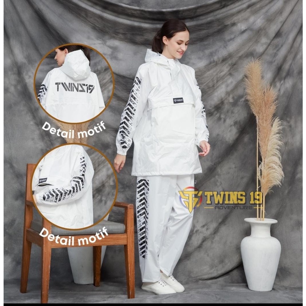 Jas hujan twins 19 original jas hujan saku kangguru bahan taslan import Raincoat
