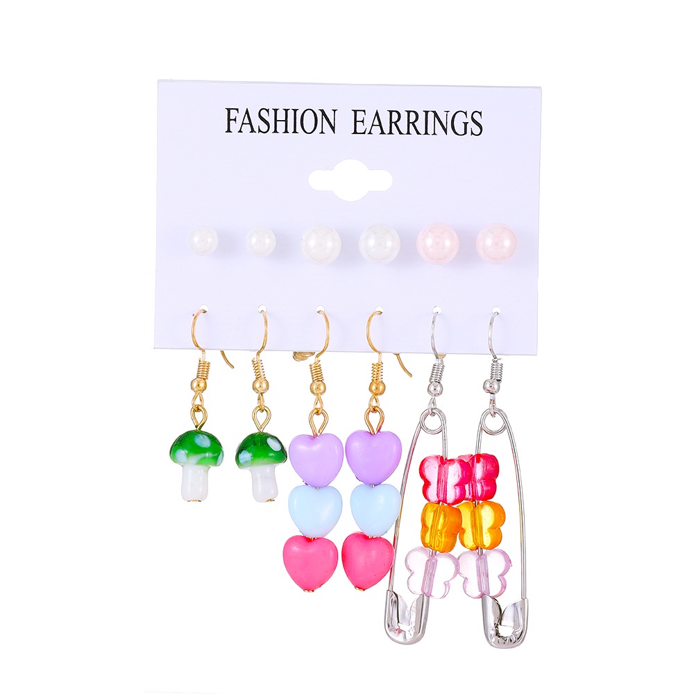 10pcs / Set Anting Tusuk Gantung Wanita Desain Kupu-Kupu / Hati / Jamur / Bebek Geometri Untuk Hadiah