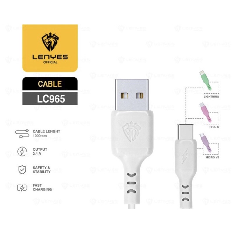 KABEL DATA LENYES LC965 MACARON 2.4A FAST CHARGING LC965