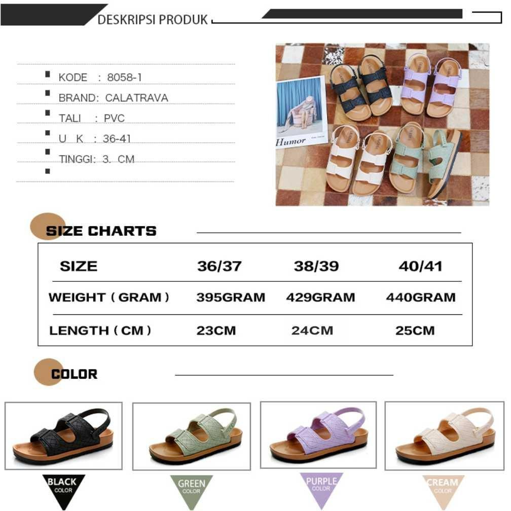 8058-1[CALATRAVA] SENDAL WANITA BIRKEN TALI | SENDAL TALI | SANDAL 2IN1 | SENDAL KARET | SANDAL KEKINIAN | SANDAL JELLY | SANDAL 2 TALI