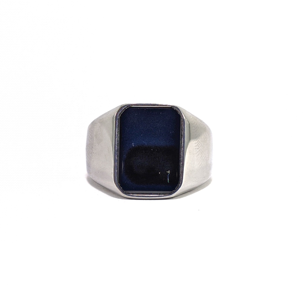 Natural Cincin Titanium Black Onyx Octagon Minimalis