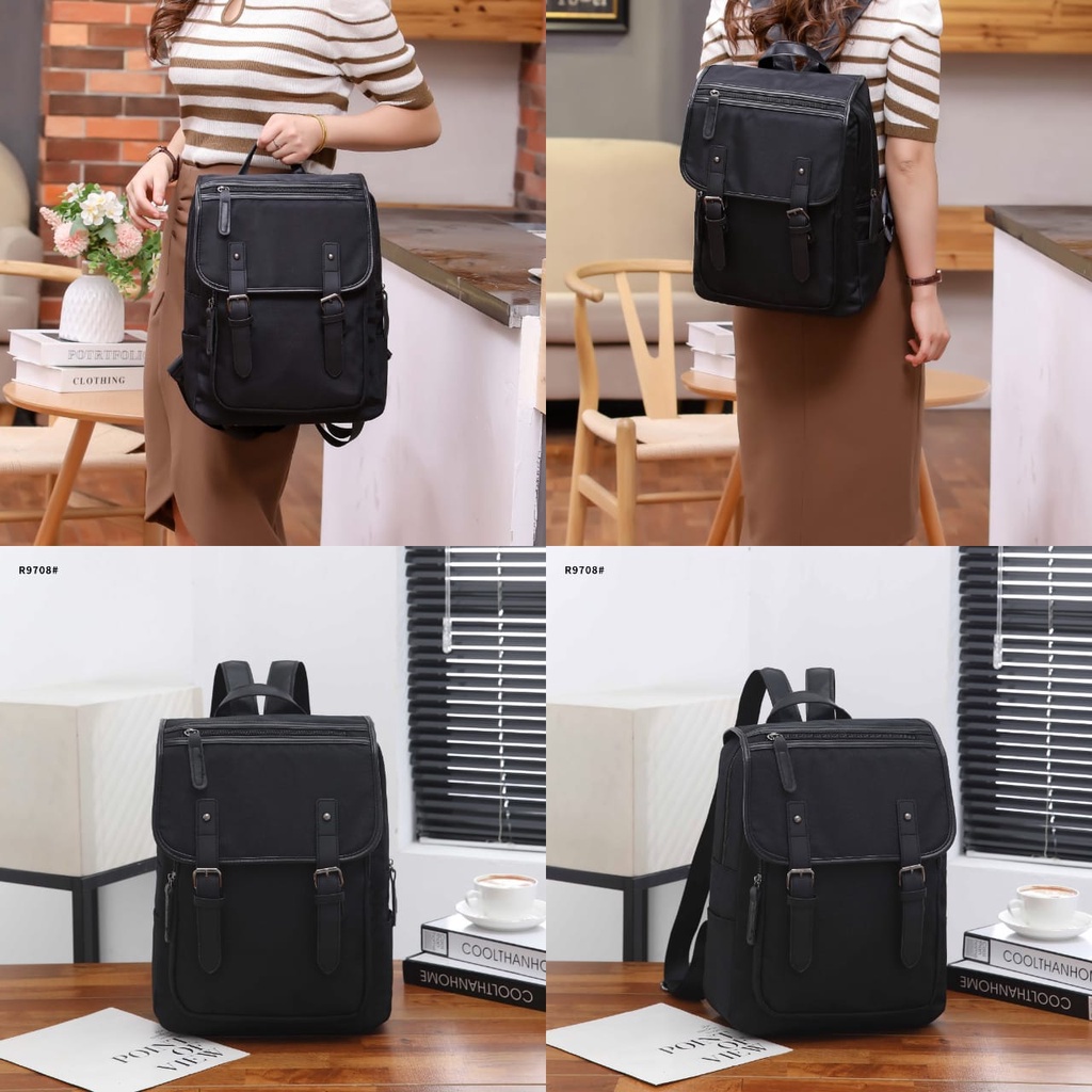 Fashion Backpack Multy Fungsi With Canvas Black Hardware R9701 R9702 R9703 R9708