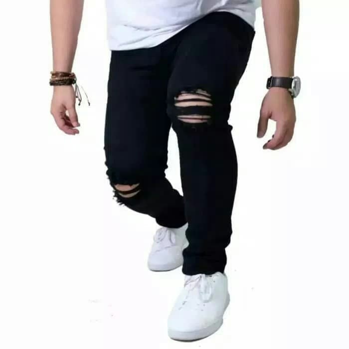 CELANA PANJANG HITAM SOBEK PRIA / CELANA HITAM SOBEK PANJANG PRIA / CELANA JEANS SOBEK LUTUT  PRIA /