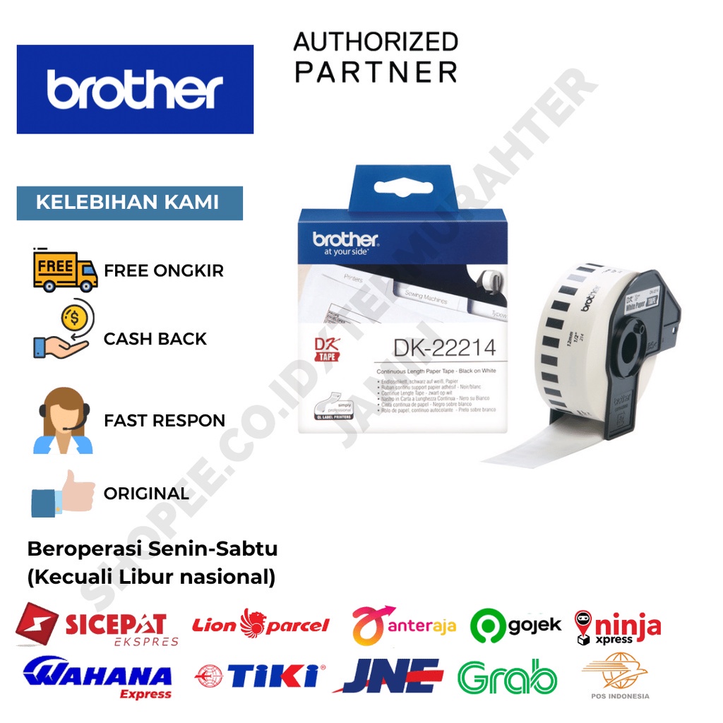 

BROTHER DK-22214 CONTINUOUS LABEL 12MM X 30.48M BLACK ON WHITE DK22214