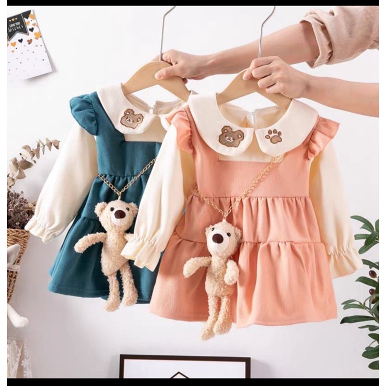 PREMIUM QUALITY DRESS IMPORT FREE TAS BONEKA DRESS ANAK ANAK DRESS LENGAN PANJANG