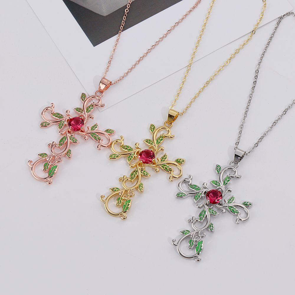 Lily Kalung Anting Wanita Hadiah Emas Perak Bunga Daun Liontin Salib