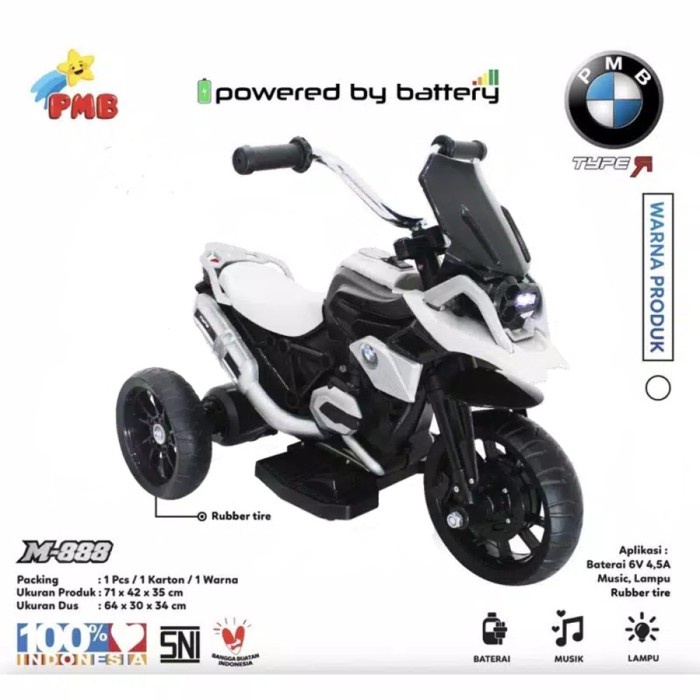 Motor Roda 3 Aki Hadiah Mainan anak PMB M-888 BMW type R 1 2 3 Tahun