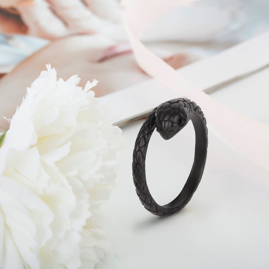 Cincin Model Terbuka Bentuk Ular Warna Hitam Silver Gaya Retro Unik Untuk Pasangan