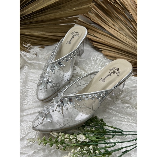 sepatu wanita Nakita wedding silver tinggi 7cm kaca